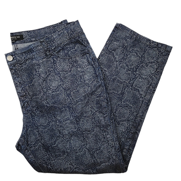 Lafayette 148 New York Navy Coated Metallic Snake Embossed Straight Jeans - 14 - Picture 2 of 7